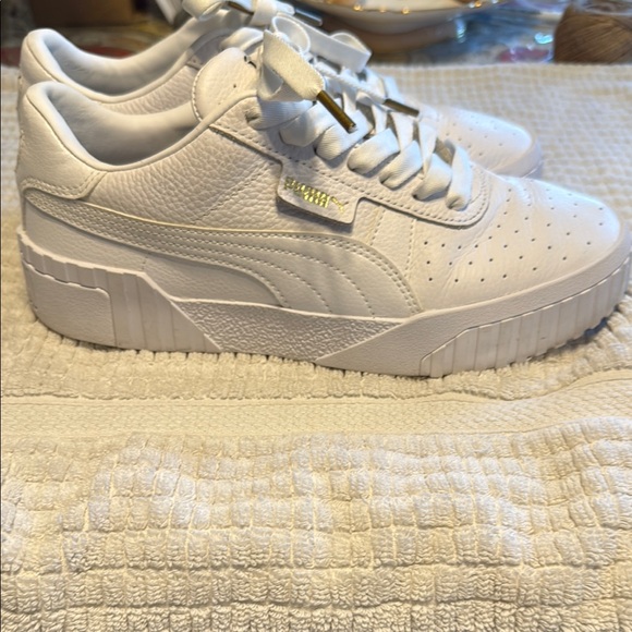 Puma Shoes - Puma White and Gold Athletic Shoes with Perforated Design